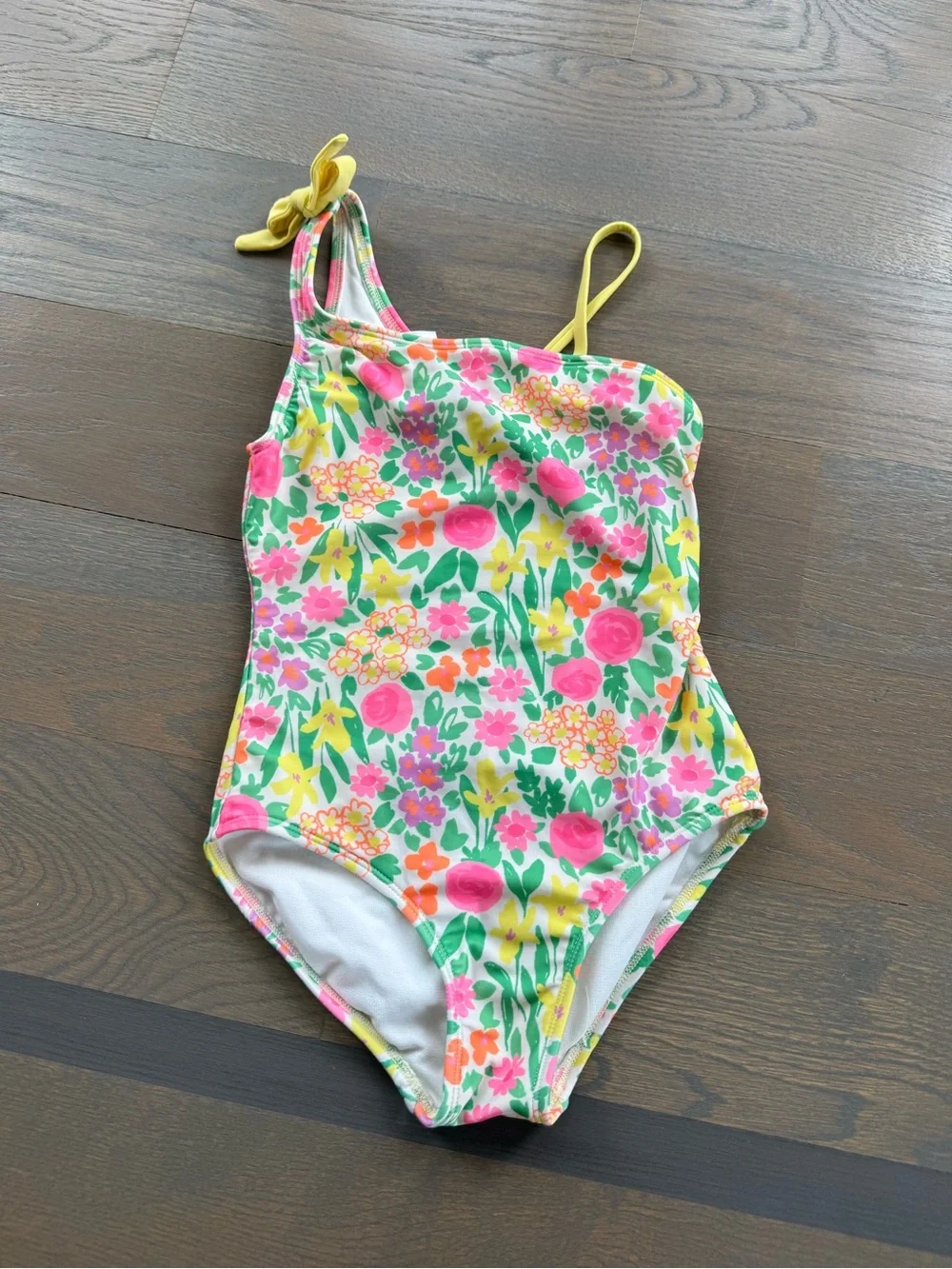 Cat & Jack Floral One-Shoulder Kids Swimsuit in Yellow and Pink